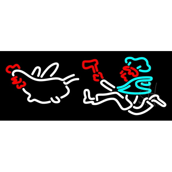 The Fried Chicken LED Neon Sign 13 x 32 - inches, Black Square Cut Acrylic Backing, with Dimmer - Bright and Premium built indoor LED Neon Sign for Defence Force.