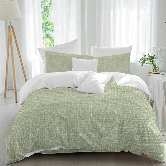 Vintage Sage Green Queen Duvet Cover Set, Country Rustic Farmhouse Minimalist Green 4 Piece Microfiber Bedding Set with Zipper Closure, Bed Sheet and 2 Pillow Shams, Soft Bedding Cover