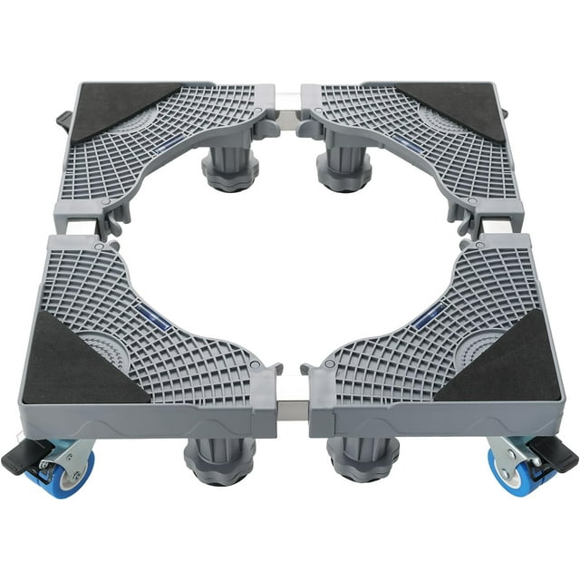 AMGSH Support de Mini Réfrigérateur Réglable / Base de Machine à Laver Chariot à Roulettes 4x2 Roues Pivotantes Verrouillables 4 Pieds, Base Mobile pour Machine à Laver, Sécheuse et Réfrigérateur (Gris)