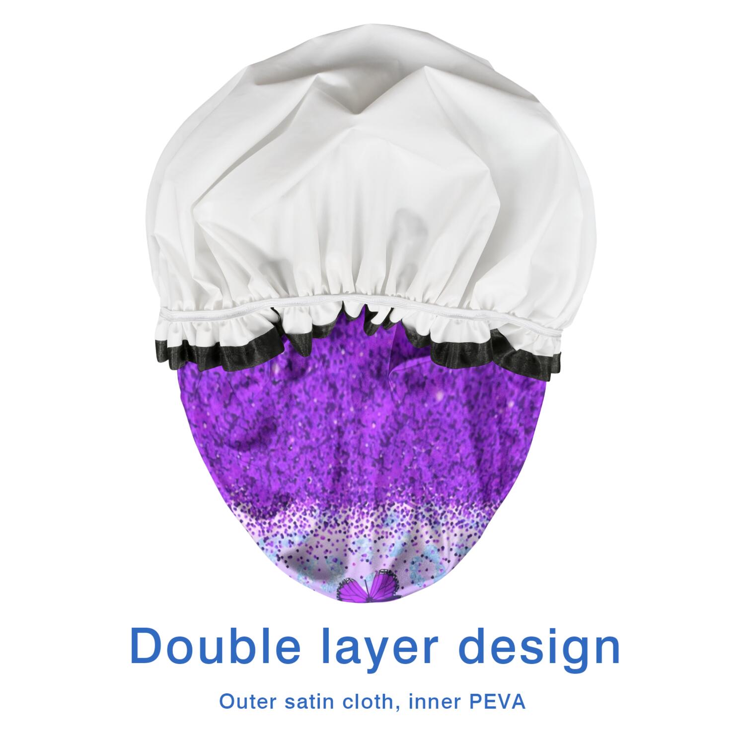 Shower Caps,Purple Butterfly Leopard Pattern Waterproof Shower Cap for Women 4 Pieces,Double Reusable Hair Cover for Shower PEVA Elastic Stretch Hem