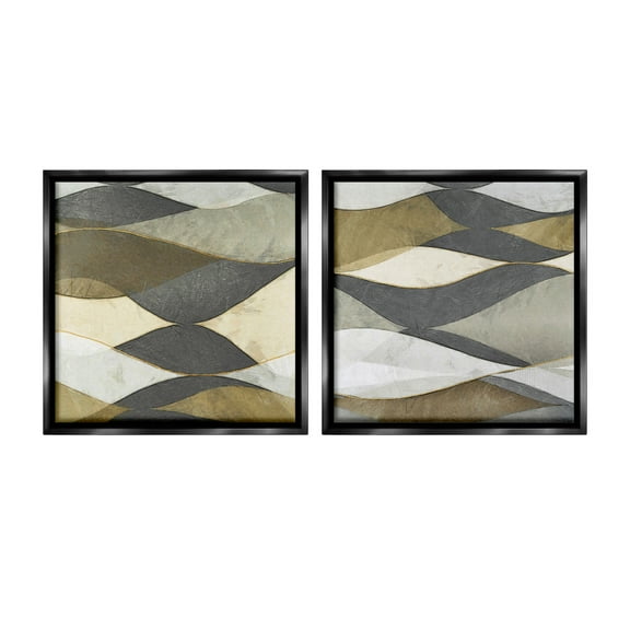 Stupell Industries Contemporary Layered Waves Abstract Painting Black Floater Framed Canvas Art Print Wall Art, 18 x 18, Set of 2