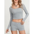thumbnail image 6 of Liacowi Women’s Two Piece Pajamas Long Sleeve Lace Trim Crop Tops and Shorts Set Loungewear, 6 of 9
