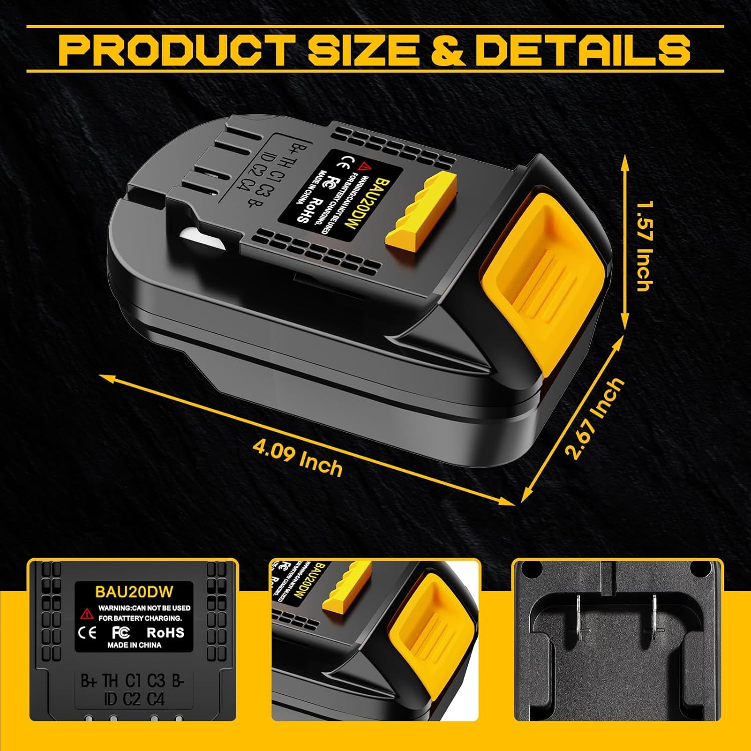 Adapter for Bauer 20V Li-ion Battery Convert to for De*walt 20 V MAX Battery, Use for De*walt 20V 60V Battery Cordless Power Tools(Adapter Only)