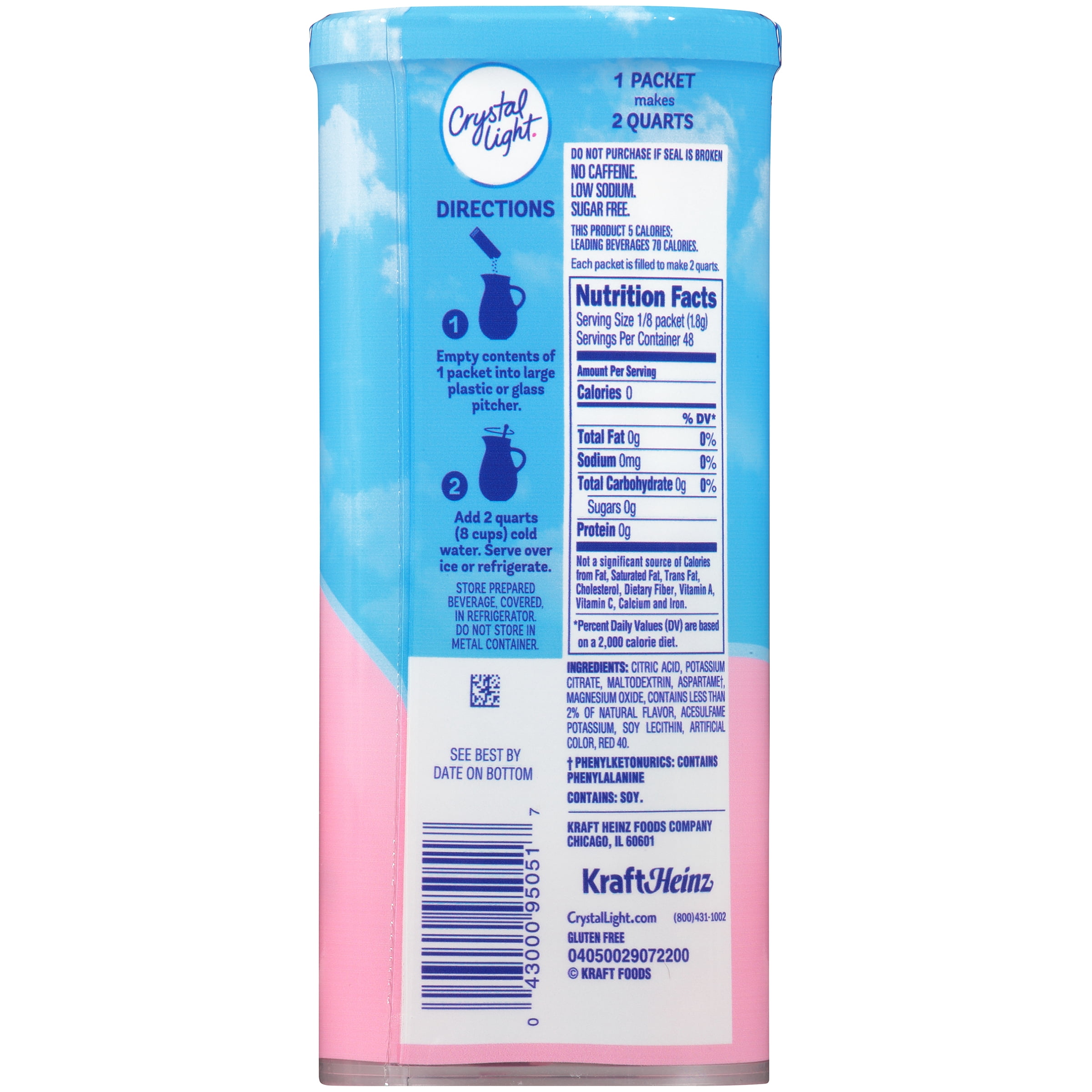 Crystal Light Pink Lemonade Naturally Flavored Powdered Drink Mix, 72 ct Pack, 12 Canisters of 6 Pitcher Packets