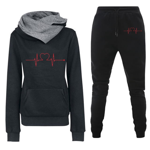 Puntoco Moda Mujer Otoño Invierno Trajes Deportivos Chándales Manga Larga Impreso Sudaderas Con Capucha Pantalones Traje Liquidación Puntoco Puntoco-4703