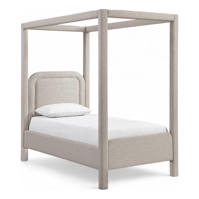 Bowery Hill Contemporary Beige Linen Textured Fabric Upholstered Twin Bed