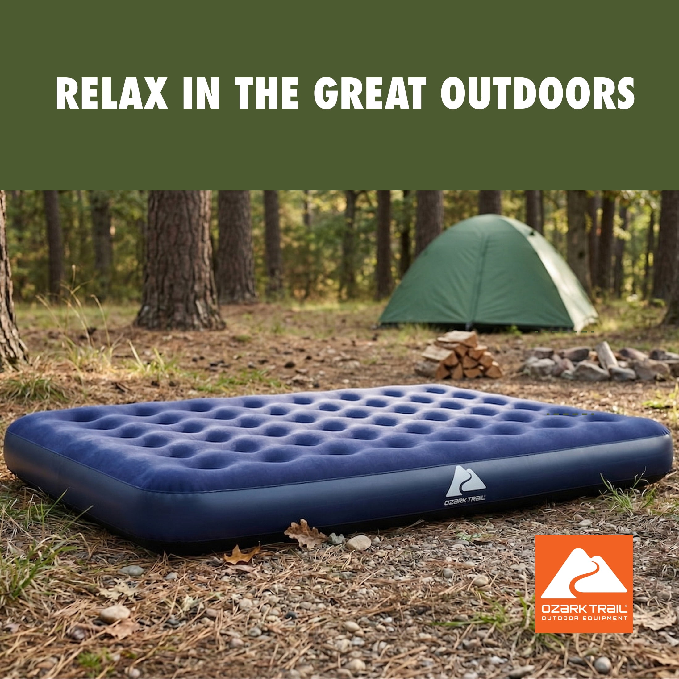 Ozark Trail Queen Air Mattress, 10 inch Air Bed, Inflatable Air Mattress, Blow Up Mattress without Pump