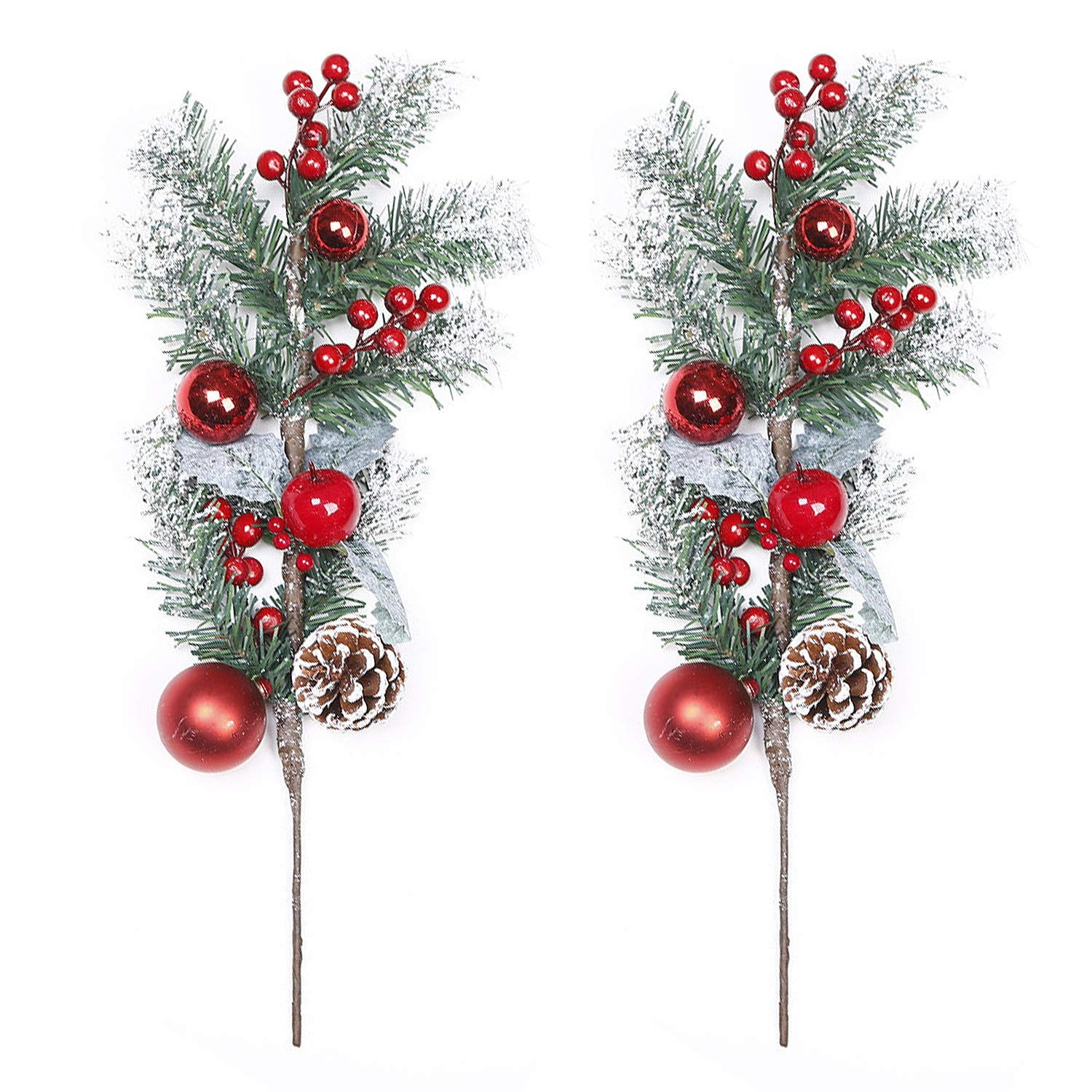 Coolmade 2 Pack Red Berry Stems Artificial Pine Picks for Christmas