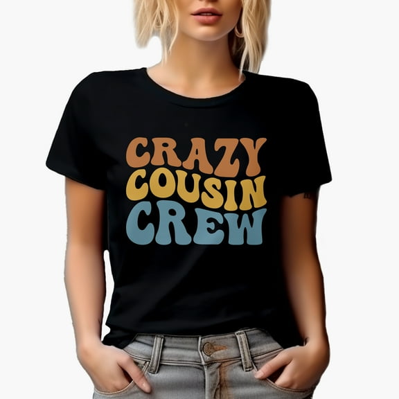 Crazy Cousin Crew, Family or Cousins Themed, Groovy Retro Wavy Text Merch Gift, Black T-Shirt, Small