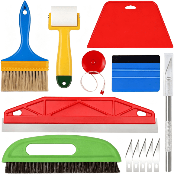 CCOCC Wallpaper Smoothing Tools,Wallpaper Tool Kit with Squeegee Smoother,Seam Roller,Wallpaper Brush for Peel and Stick Hanging,Contact Paper,Vinyl Application,Wall Tile