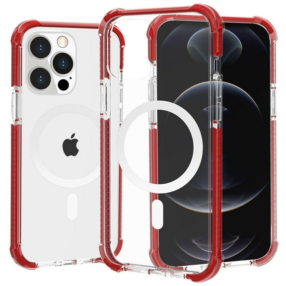 MagSafe Compatible Transparent Protective Bumper Case for iPhone 14 Pro Max - Red