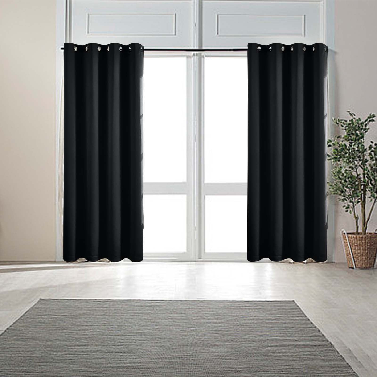 Blackout Curtains 84 Inch Length 2 Panels Set, Thermal Insulated Long Curtains& Drapes 2 Burg, Room Darkening Grommet Drapes for Living Room Bedroom Window (W52 x L84 Inch, Black) Spring Sale 2025