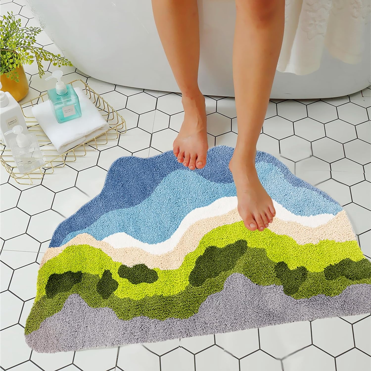 Ukeler Moss Bath Mats, Cute Green Moss Shag Bathroom Rugs Non Slip Soft and Water Absorbent Bath Rug for Bathroom, Shower, Tub, Indoor Doormat 31"×20"