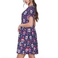thumbnail image 2 of Sikiie leaf flower Skull colorful Print Women's Short-sleeved Dress, Round Neck Slim Knee-length Dress, Summer Clothing Suitable for Daily Leisure and Vacation, 2 of 6