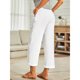 thumbnail image 2 of Pantalones de Cintura Elástica de Pierna Ancha para Mujeres Mezcla de Lino de Color Sólido Tubo Recto Verano Casual, 2 of 5