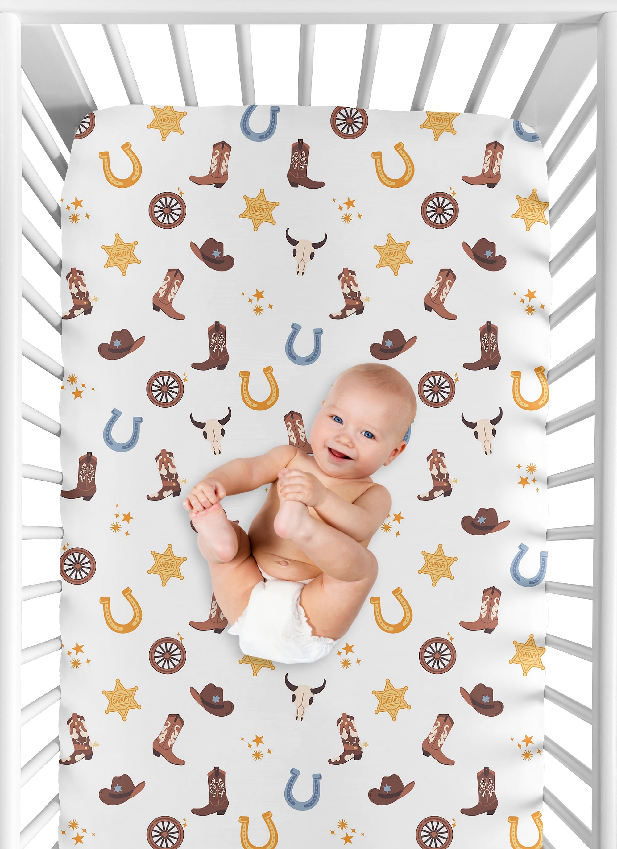 Sweet Jojo Designs Blue Wild West Cowboy Boy Fitted Crib Sheet