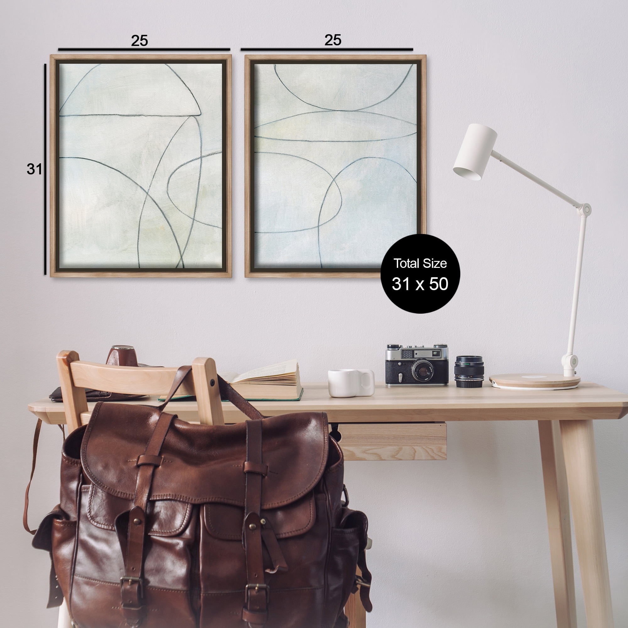 Stupell Industries Simple Abstract Pencil Shapes Abstract Drawing Brown Floater Framed Canvas Art Print Wall Art, 31 x 25, Set of 2