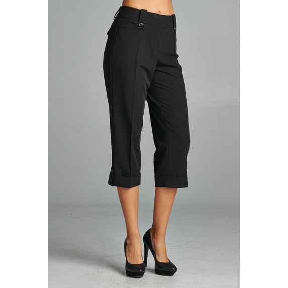 Larry Levine Women's Capris with Cuffed Hem - Black - 14