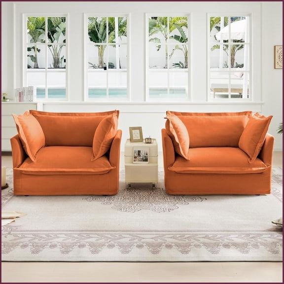 Set of 2 Modern Chenille Armchairs - Deep Seat Accent Chairs with Removable Covers for Living Room & Bedroom