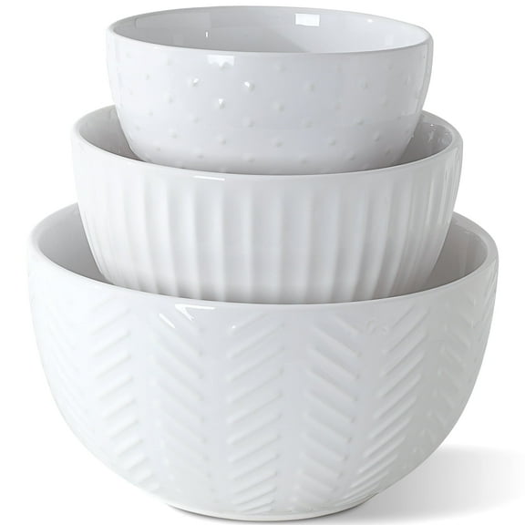 HAPPY KIT Ceramic Mixing Bowls Set with 3-Piece Nesting Bowls for Kitchen