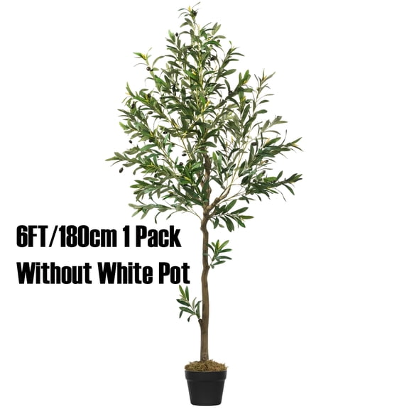 1pc Artificial Olive Tree 5FT/6FT/7FT with White Planter - Lifelike Faux Potted Plant, Realistic Branches/Leaves/Fruits for Home/Office/Indoor/Outdoor Holiday Decor