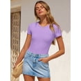 thumbnail image 5 of ANRABESS Bodysuits for Women, Women's Short Sleeve Bodysuit Stretchy Comfy T-shirt Round Neck Basic Body Suit Tops Casual Outfits 2026 Light Purple M, 5 of 13