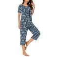 thumbnail image 5 of Cmfcve Women's Plus Size Pajama Sets Round Neck Short Sleeve Top & Capri Pants Sleepwear Set Gradient Stripe Print Button Up Pleated Lounge Set with Pockets, 5 of 6