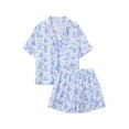 thumbnail image 3 of Hirigin Women Easter Pajamas Set Bunny Print Short Sleeve Button Down Sleepwear with Shorts Y2K Loungewear Pjs Set, 3 of 8