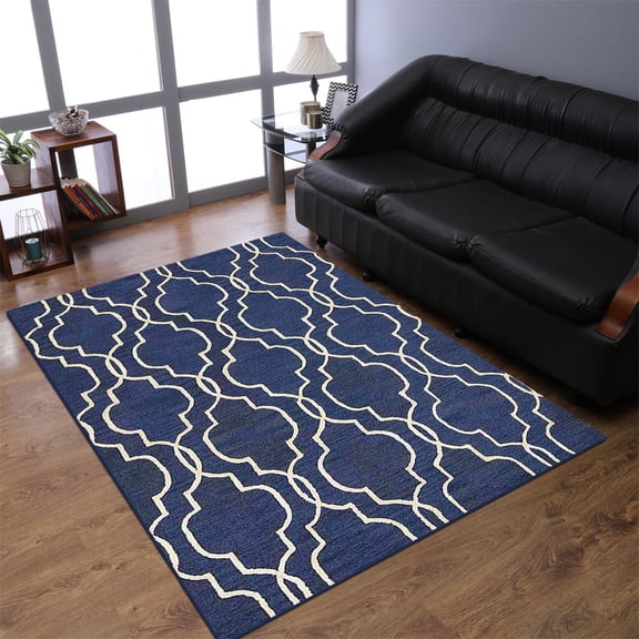 Rugsotic Carpets Hand Tufted Wool Eco-Friendly 3'x5' Area Rugs Rectangle Blue Beige Geometric Modern High Pile Thick Handmade Anti Skid Indoor Rug for Living Room, Bedroom K09014
