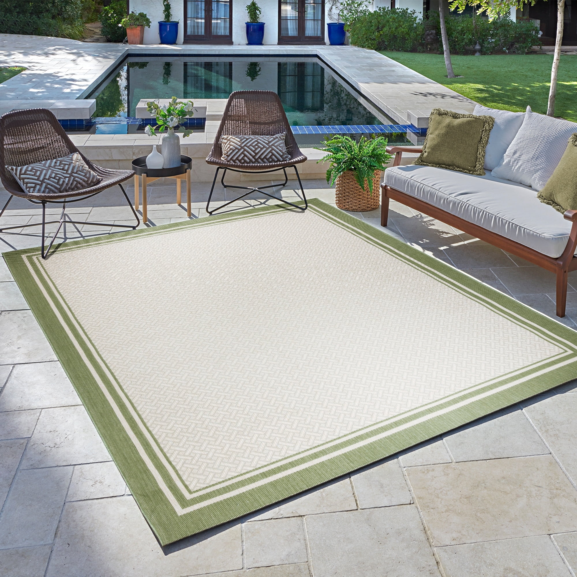 Gertmenian Paseo Soroa Classic Border Flatweave Indoor/Outdoor Area Rug 7'10"x10' - Havana/Sand