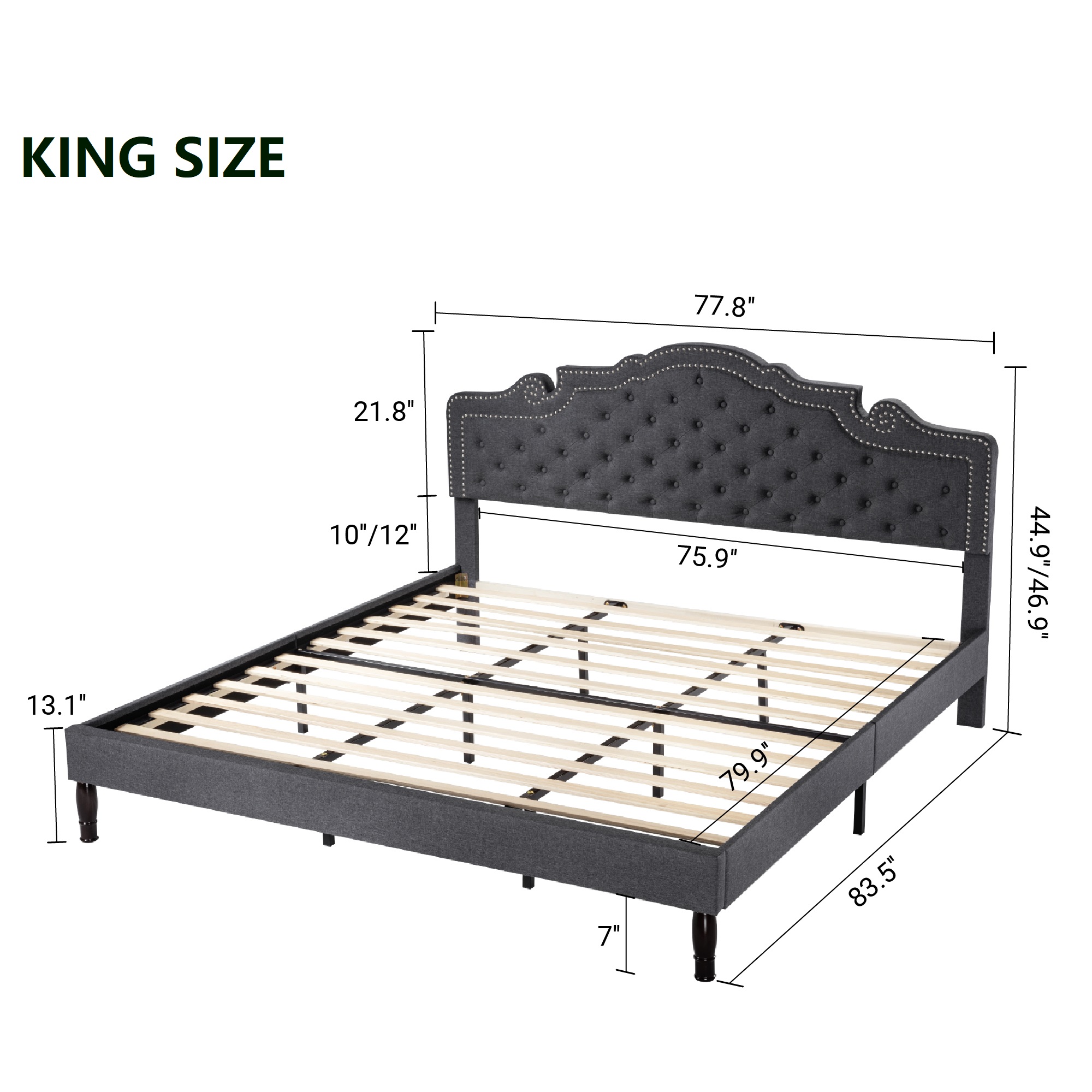 Amolife King Size Upholstered Platform Bed Frame with Adjustable ...