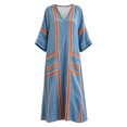 thumbnail image 5 of KHONTS Women's 3/4 Sleeve V-Neck Strip Oversize Linen Maxi Dress Plus Size Loose Long Dresses 04-Blue XXXXXL, 5 of 6
