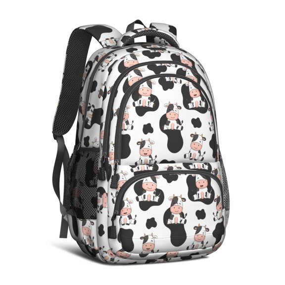 Cow and Spot White Pattern Cute School Backpack Bag with Padded Back and Adjustable Shoulder Straps 16.9 X 12.6 X 5.9 Inches