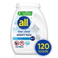 thumbnail image 2 of all free clear MIGHTY PACS Laundry Detergent Pacs, The Original, 120 ct with Scrub Sponge, 2 of 7