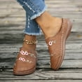 thumbnail image 2 of XIAQUJ Pantoufles Brodées à Bout Bao pour Femmes Grande Taille Bout Rond à Bout Bao Compensées à Porter à l'Extérieur Demi-Mules Antidérapantes Sandales pour Femmes 2024 Brun 7, 2 of 9