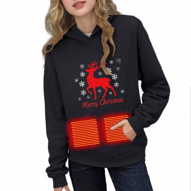 Sudadera con capucha para niñas y niños, con estampado navideño de invierno, con control de temperatura de tres velocidades, ropa calefactora, sudadera con capucha para niñas