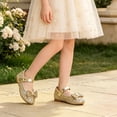 thumbnail image 4 of WAYUTE Girls Sandals Glitter Princess Shoes with Bow Design Non Flat Low Heel Dress Sandals for Toddler Kids Wedding Partywear,Gold,5.5 Y-6 Y, 4 of 5