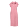 thumbnail image 7 of TaTaai Women's Short Sleeve Midi Dress Solid Color Lapel Collar Casual Dress with Side Slit Lightweight Stretchy Polyester Blend Gift, 7 of 7