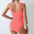 thumbnail image 4 of Wamejoo Women One Piece Swimsuit Solid Ribbed Monokini Swimwear Scoop Neck Low Back Bathing Suit (Watermelon Red, L), 4 of 6