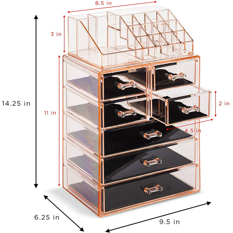 Sorbus Huge Acrylic Makeup Organizer - Extra Large Makeup Case & Display -  Stackable 3 Piece Cosmetic Organizers and Storage Set with Acrylic Drawers