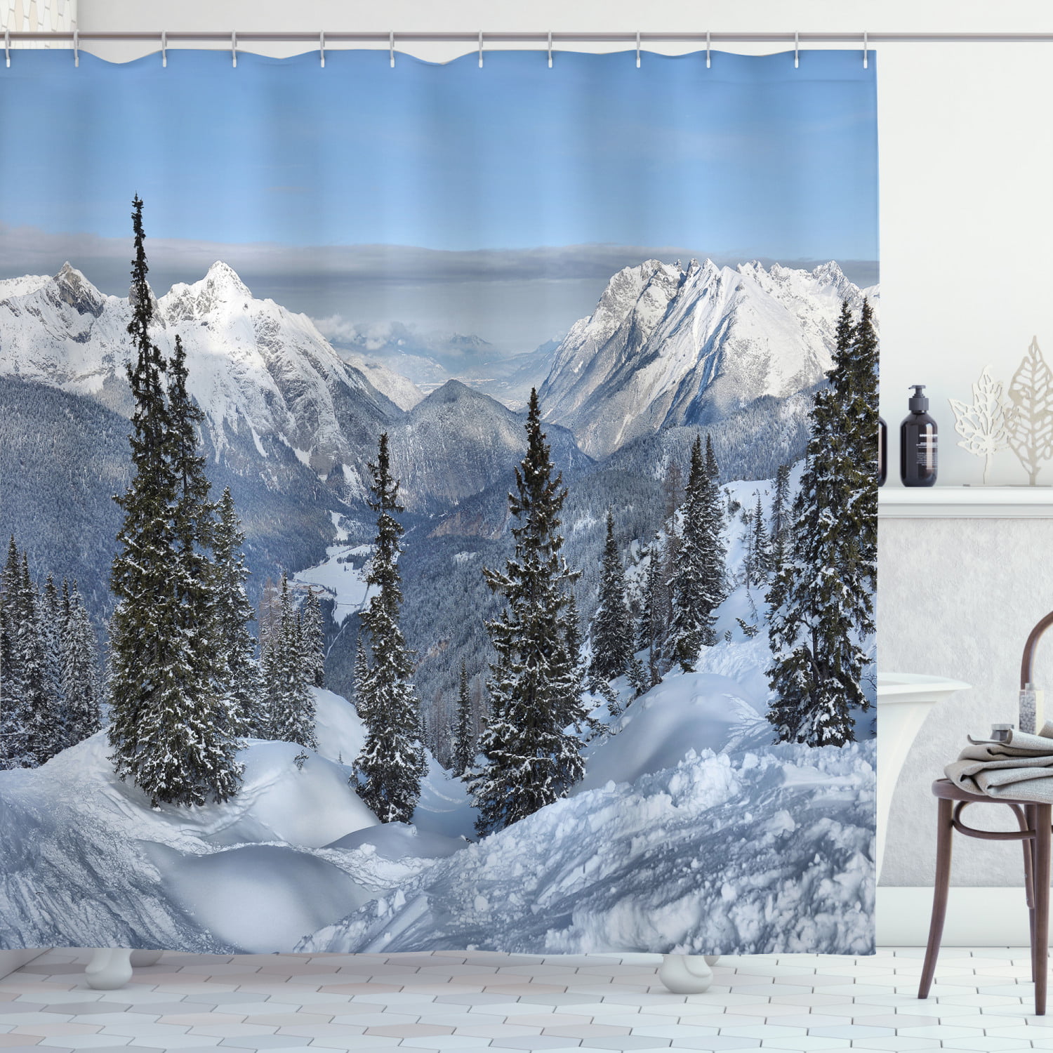 Winter Curtains Alley In Snowy Forest Cold Freezing Rural Nature Window Drapes 