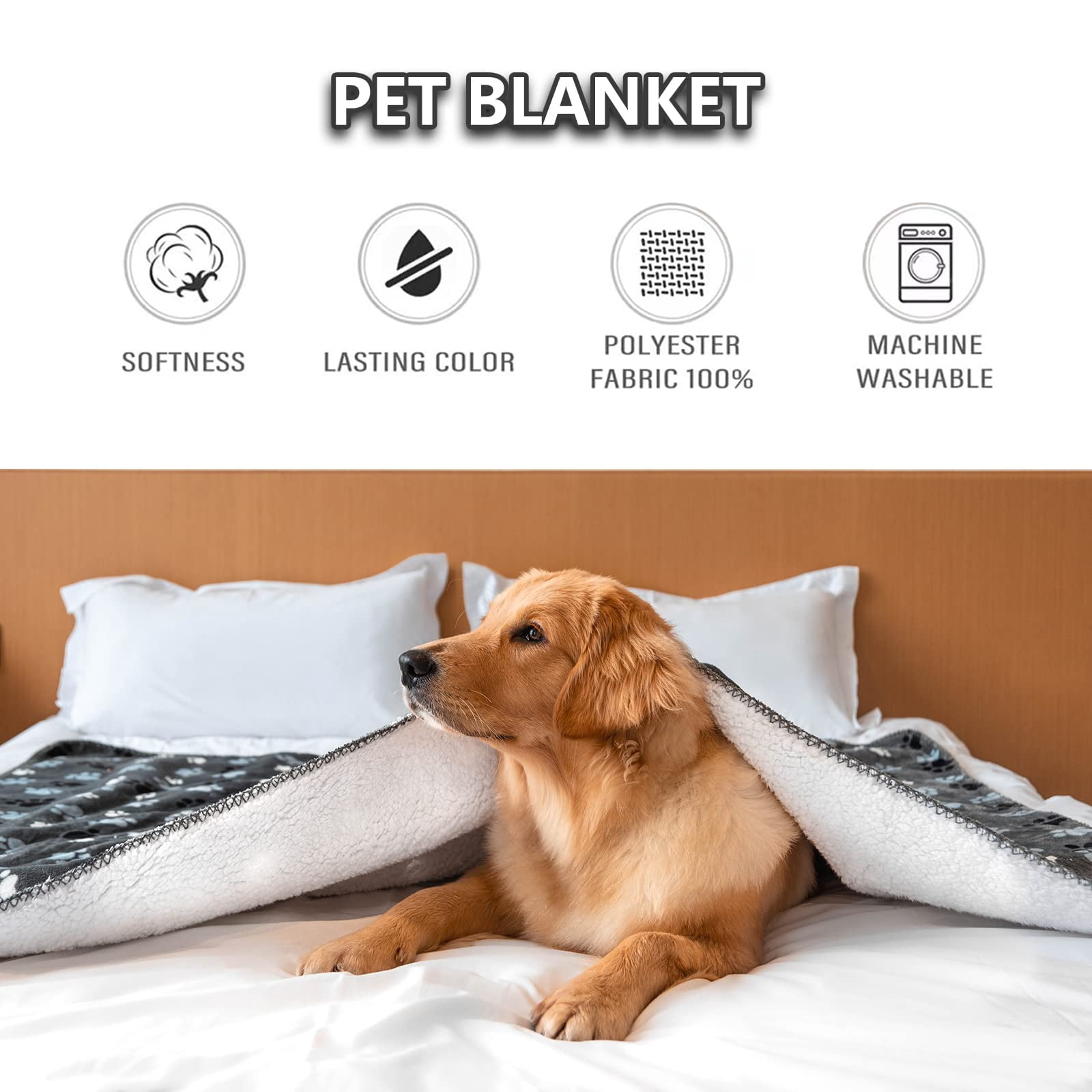 Waterproof Pet Blanket Dog Blankets  Pattern Printing Super Soft Warm Fluffy Facecloth Sofa Car Bed Protector Urine Proof Washable For Puppy Large Dogs & Cats(dog Paw130cm*153cm)