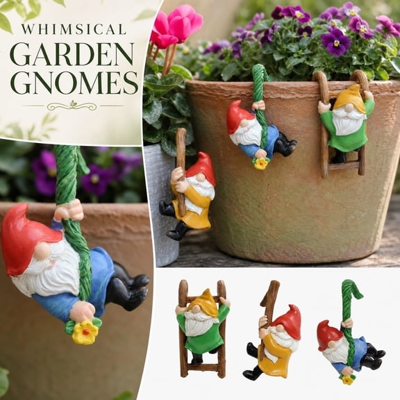 Garden Decorations Outdoor, 3 Pcs Climbing Garden Figurines, Mini Resin Hanging Decor for Flower Pot Edge, Garden Decor for Planter Pot Side Mounting, Cute Whimsical Garden Art