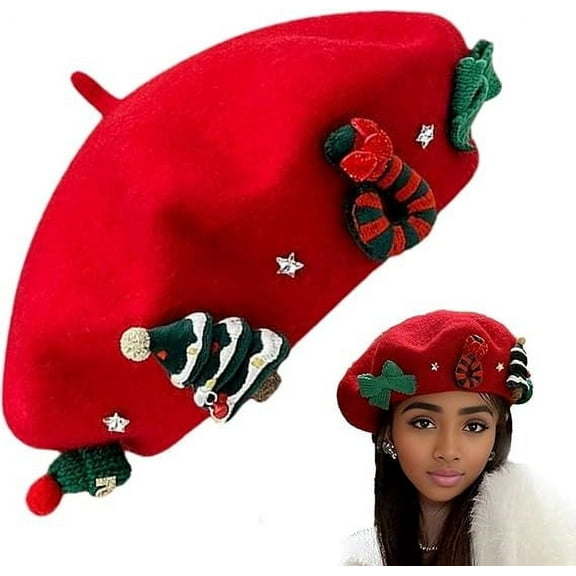 LEFTHIGH Home Cute Christmas Beret Christmas Warm Bow Beret Christmas Warm Bow Beret Christmas Decorations for Home
