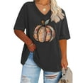 thumbnail image 3 of TKLPEHG Plus Size Halloween Pumpkin Shirt Women Fashion V Neck Fall Graphic Tee Short Sleeve Thanksgiving Gift Tops T-Shirt (Dark Gray,XXXXXL), 3 of 4