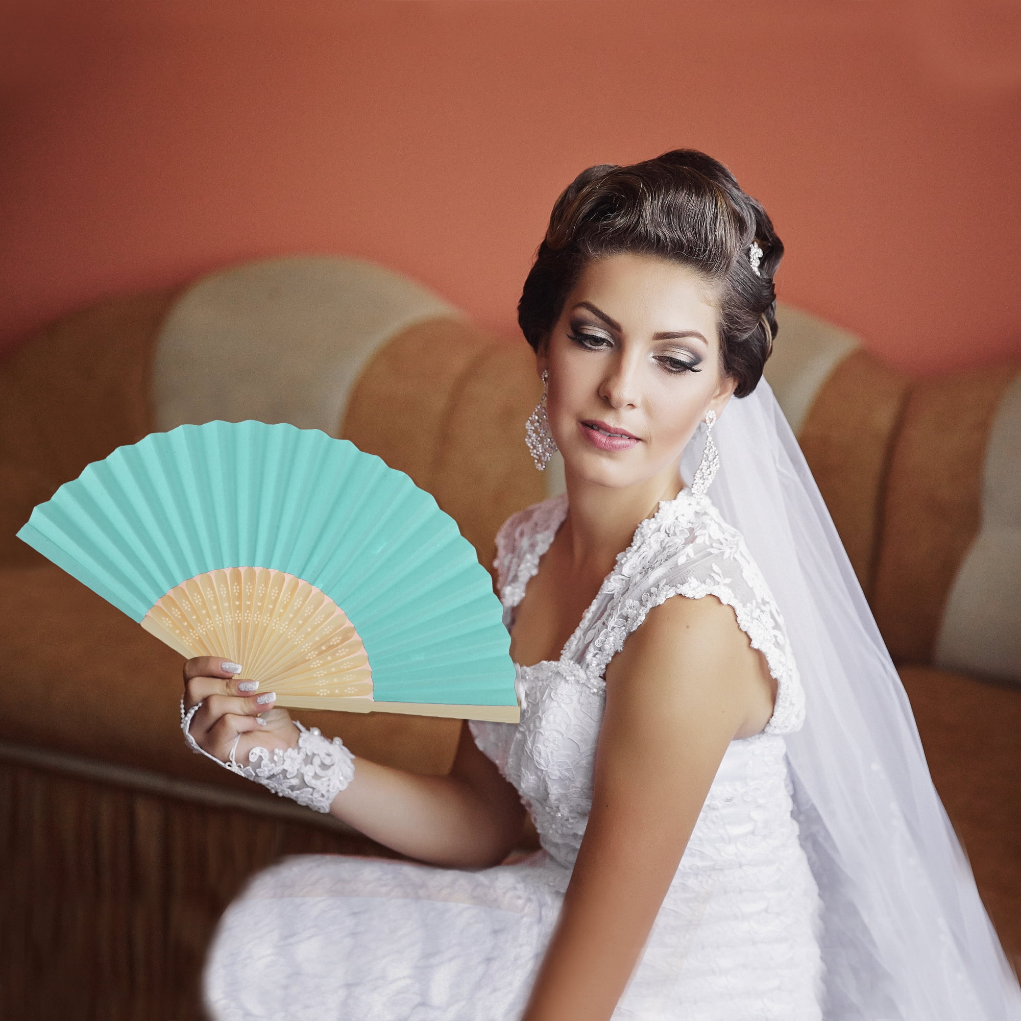 Unique Bargains Portable DIY 7-Inch Blank Folding Fan 1 Pc Light Blue