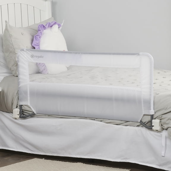 Regalo Swing Down Bed Rail Guard with Reinforced Anchor Safety System, Metal Frame, 43" Long, Fits Twin to Queen Beds