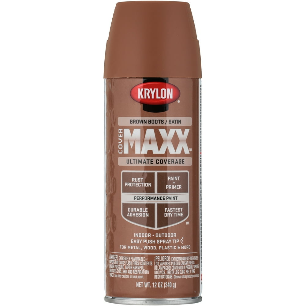 Krylon COVERMAXX Ultimate Coverage Satin Spray Paint, Brown Boots, 12