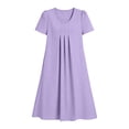 thumbnail image 6 of Women's Casual Summer Midi A-Line Dress V-Neck Short Sleeve Pleated Front Design with Pockets Lightweight Breathable Flowy Sun Dress For Daily Wear Vacation Office, 6 of 6