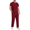 thumbnail image 3 of Gamivast Mens V-Neck Lounge Set Short Sleeve T-Shirt with Chest Pocket and Cargo Pants Breathable Scrub Style Outfit for Work Casual Daily Travel Wear, 3 of 6